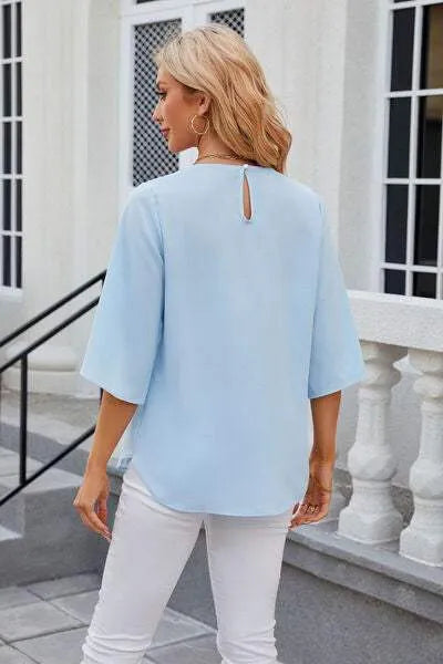 Round Neck Slit Half Sleeve Top Women's T-Shirts - Tophatter Daily Deals